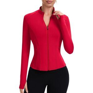 Women's Lightweight Cropped Athletic Jacket Zip Pockets Slim Fit Exercise Top